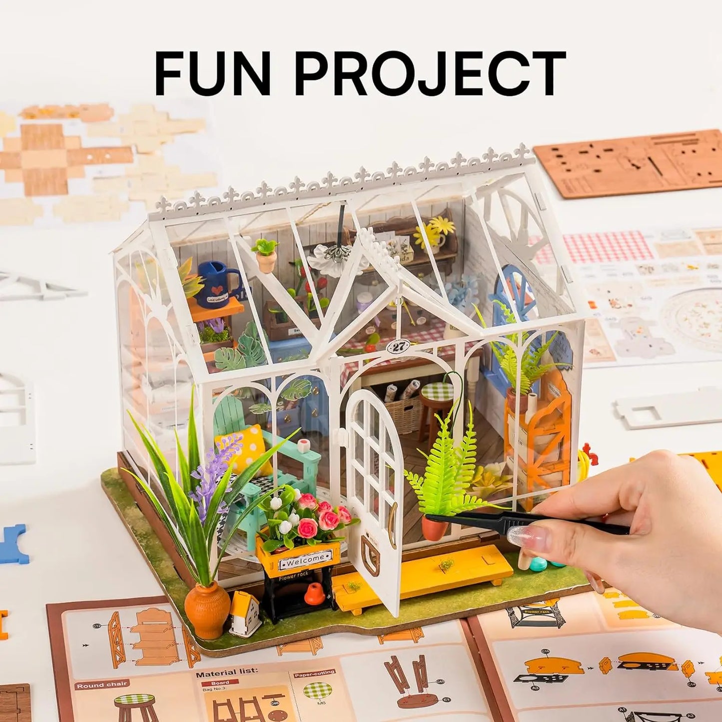 Robotime rolife Dollhouses Dreamy Garden Miniature Wooden Doll House with Furniture for Children and Adults