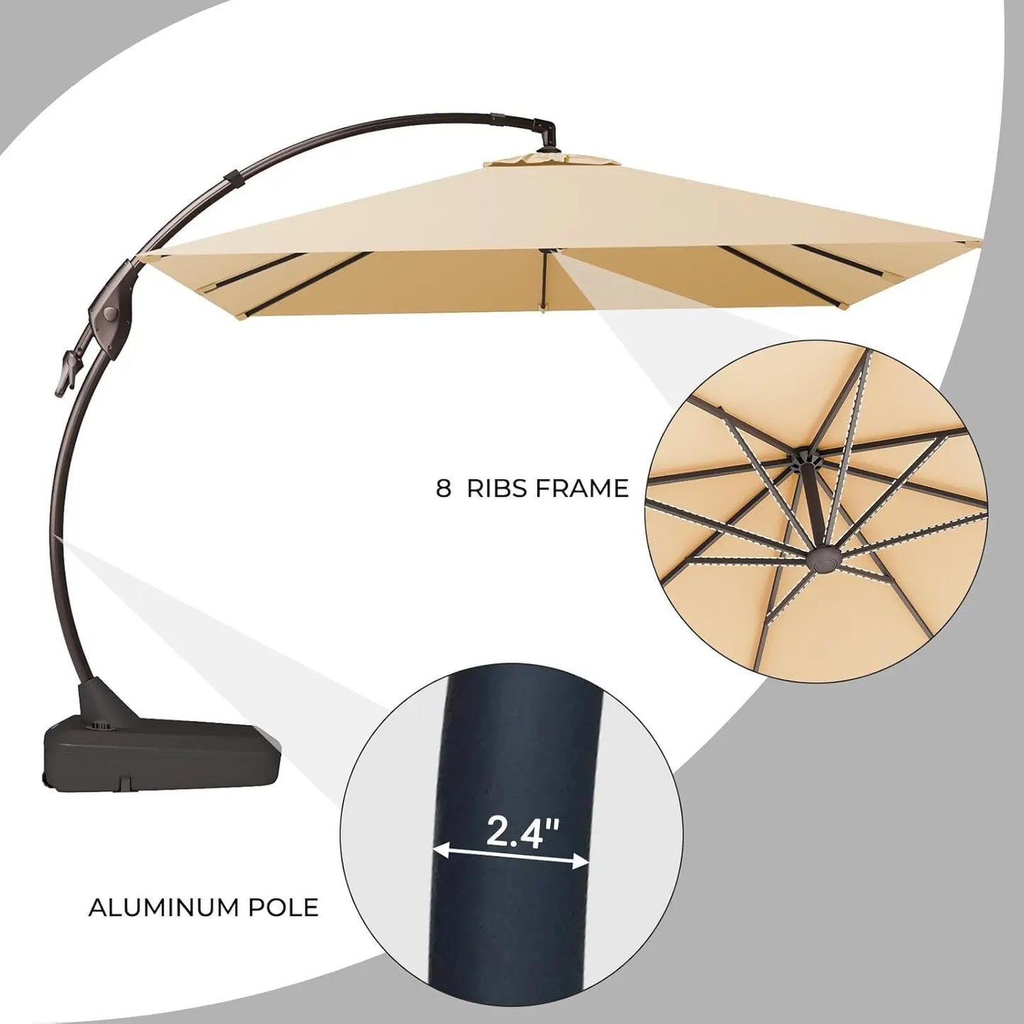 10x10 Ft Patio Offset Umbrella Aluminum Cantilever Base