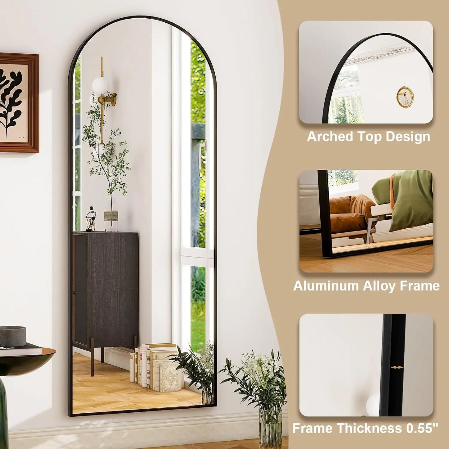 26x71 Inch Aluminum Frame Full Length Floor Mirror For Bedroom And Living Room