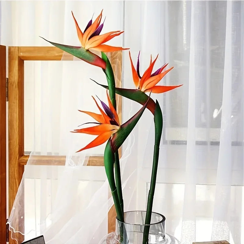 3 Piece Artificial Bird Of Paradise Flowers 24 Inch Long Stems For Home Decor