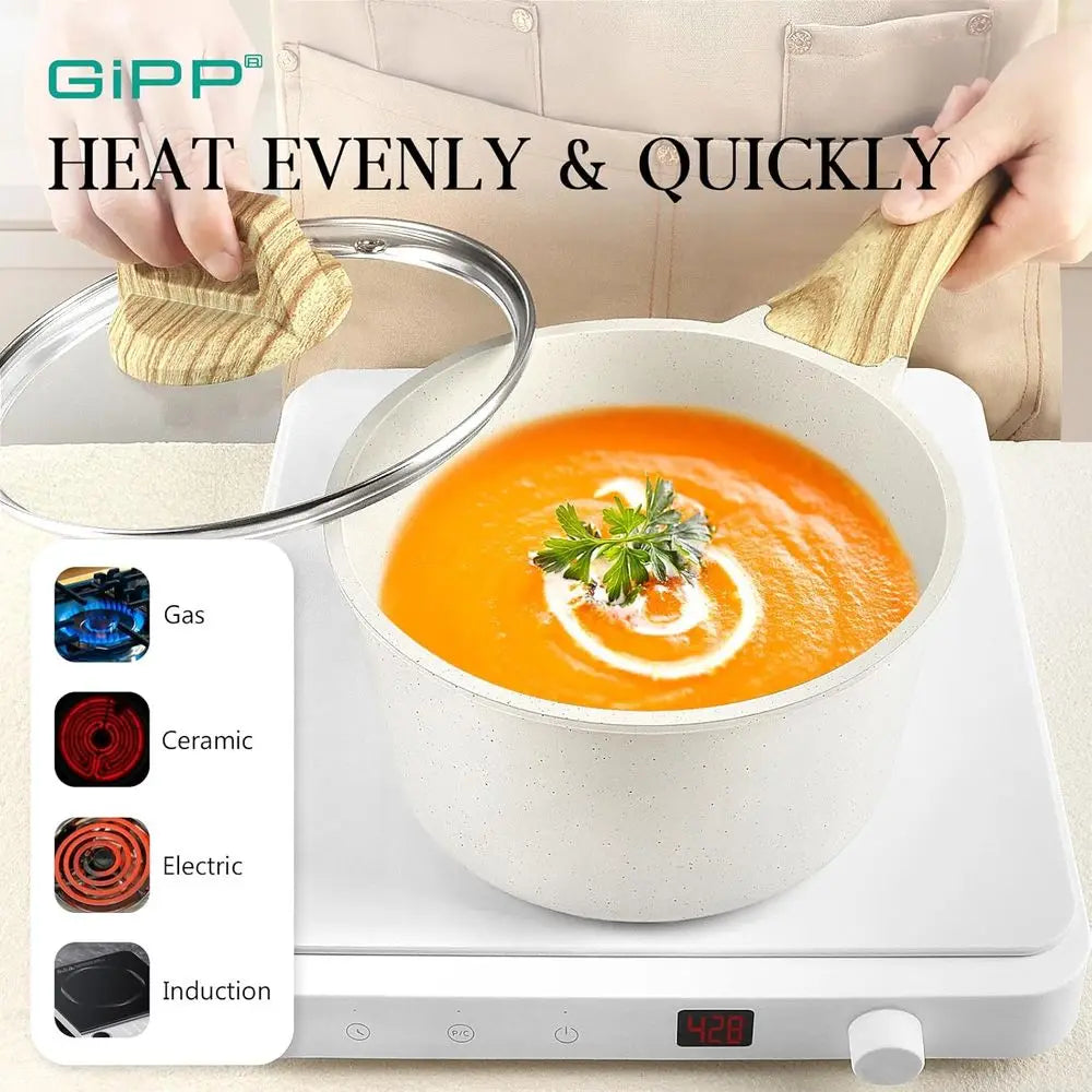 Pots and Pans Set Non Stick - 14 Pcs White Granite Kitchen Cookware Sets Nonstick Induction Cookware Cooking Pan Set with Frying