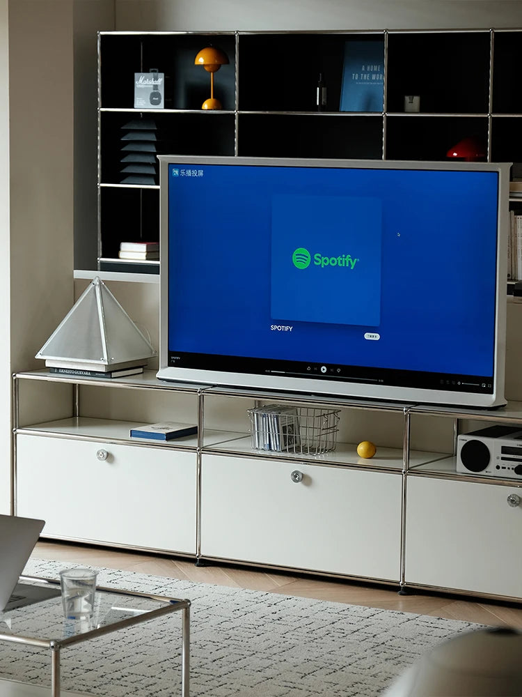 Modern Stainless Steel TV Stand With Storage Cabinets For Living Room Corner