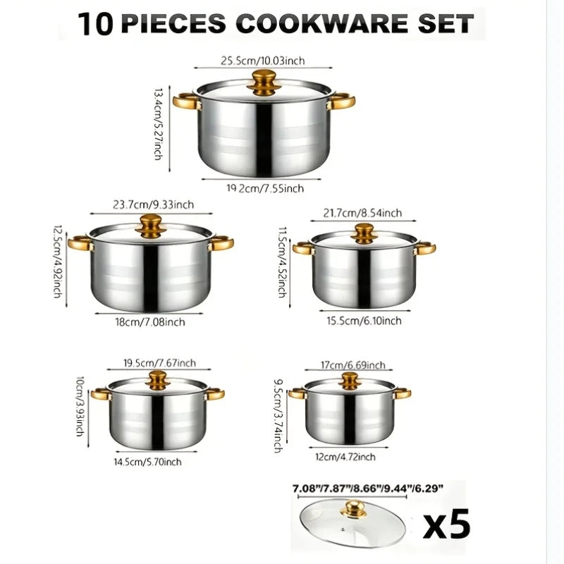 Stainless Steel Cookware Set 12 Piece Nonstick Fry Pan Stockpot Milk Pot Lid