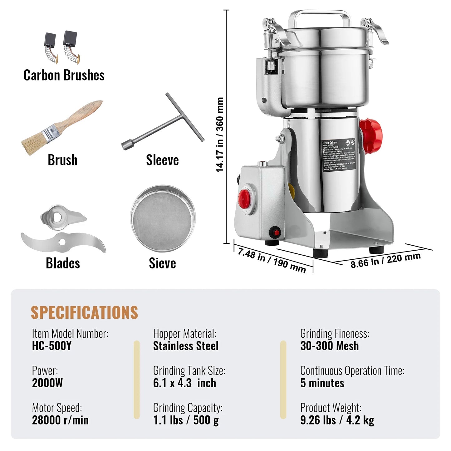SucceBuy Electric Grain Mill Grinder 150-2500g for Dry Herbs Spices Coffee Corn