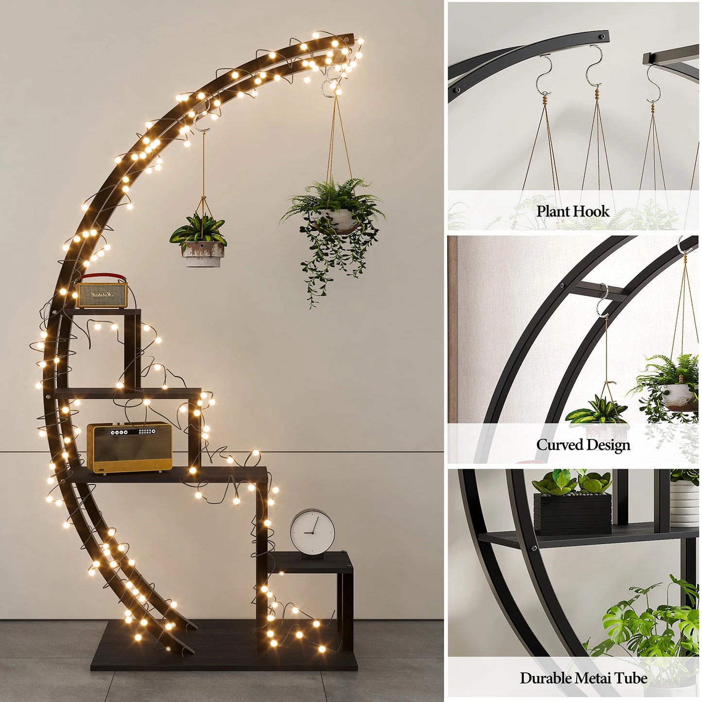 5 Tier Plant Stand Indoor 2 Pack Half Moon Metal Shelf Rack For Balcony