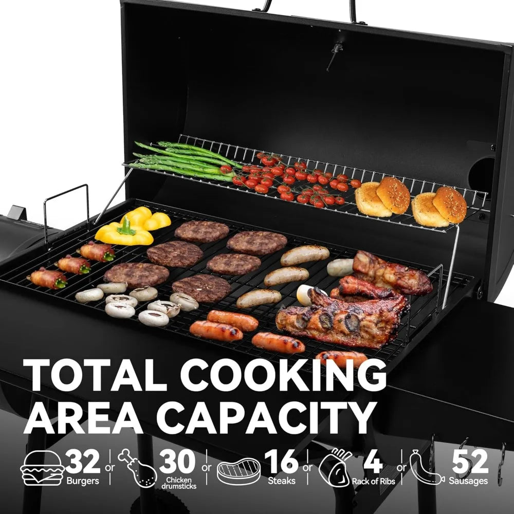 CC1830SC Charcoal Grill Offset Smoker With Cover 811 Square Inches Black Outdoor