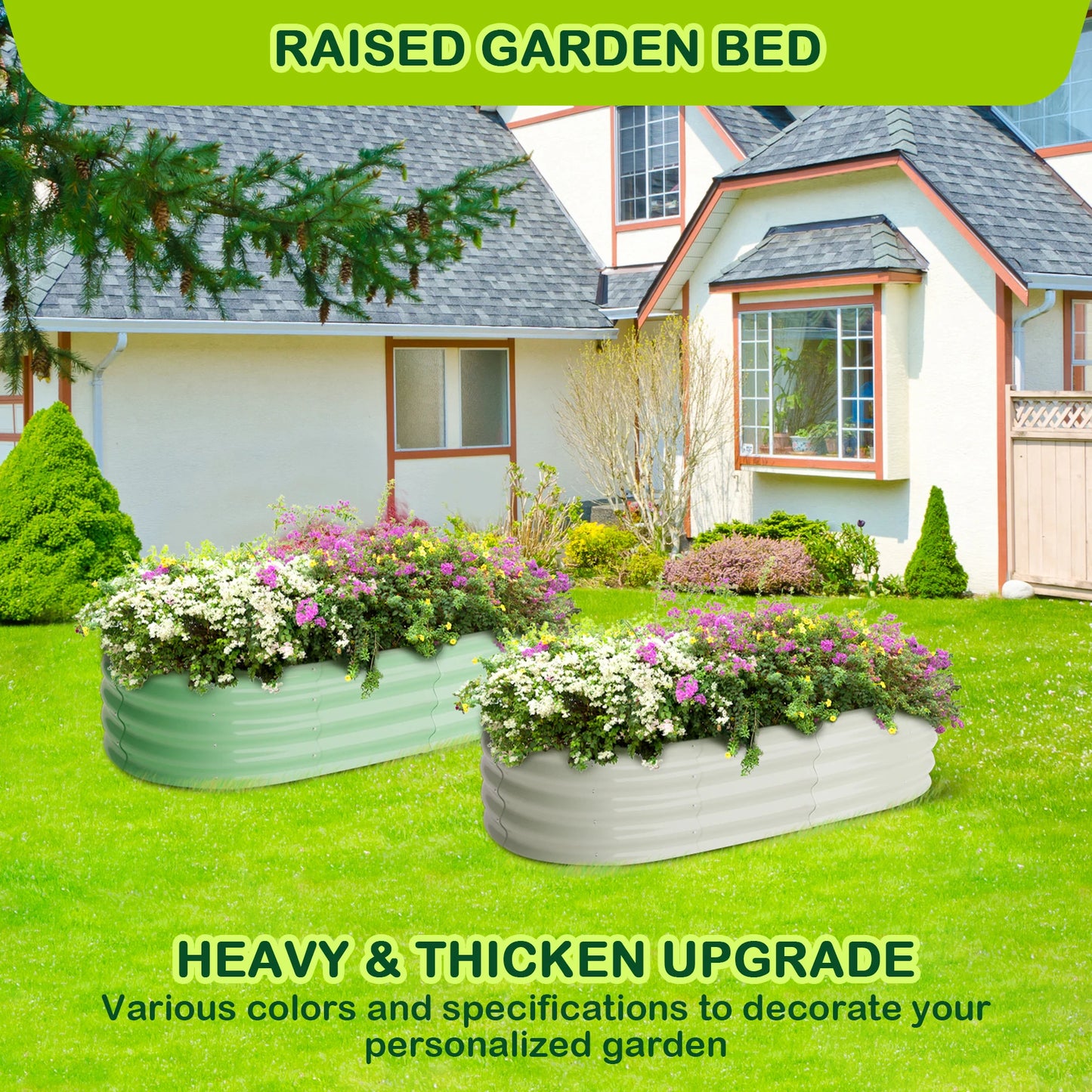 Oval Raised Garden Beds 2 Pcs Galvanized Outdoor Planter