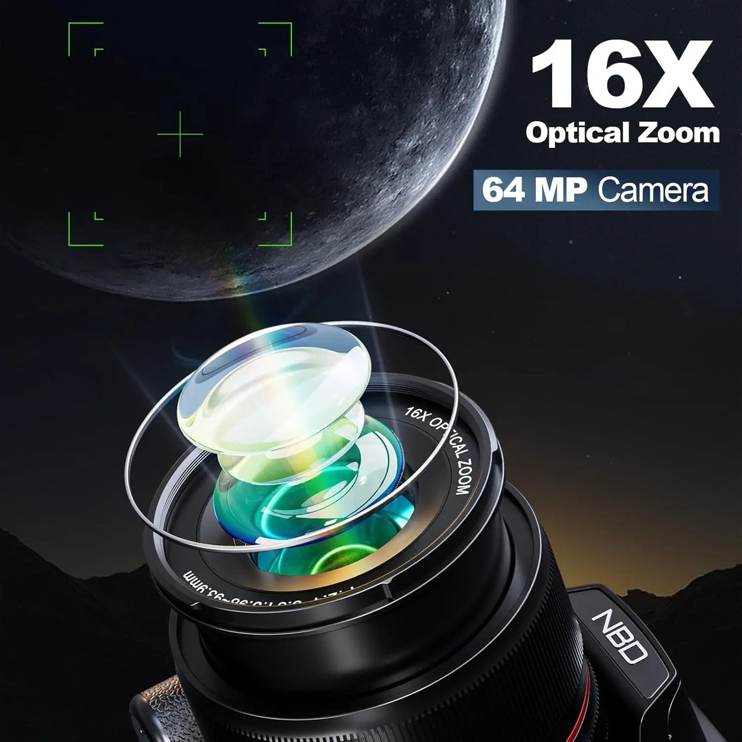 NBD 5K Digital Camera With 16x Optical Zoom WiFi App Control 180 Flip Screen