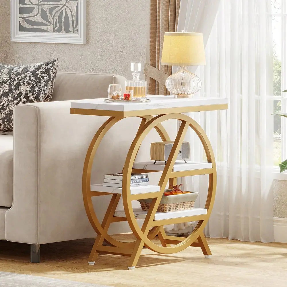 Modern 4 Tier End Table Wooden Side Table Metal Frame Living Room Nightstand