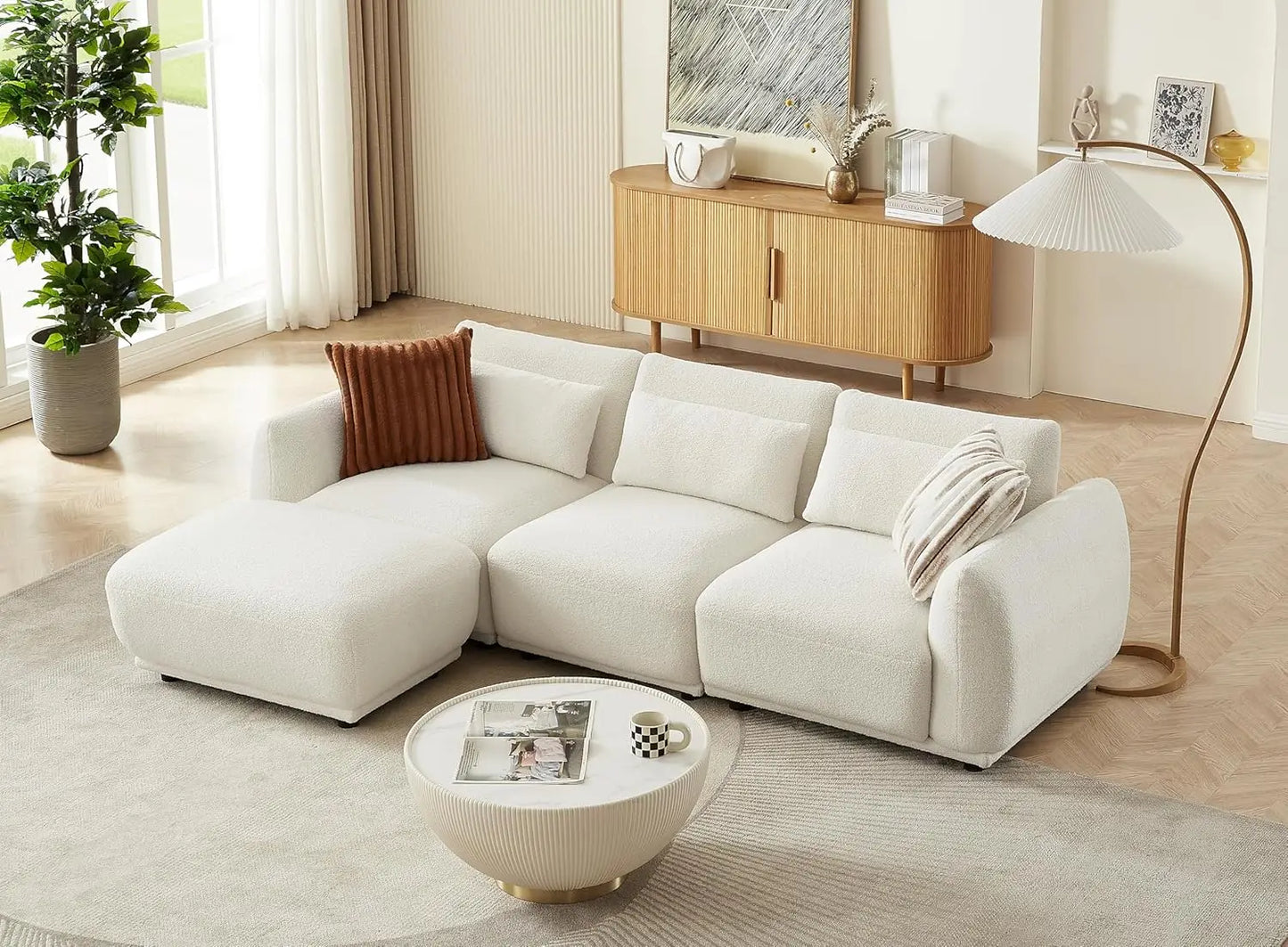 L Shaped Modular Sectional Couch Convertible Cloud Sofa With Removable Ottoman