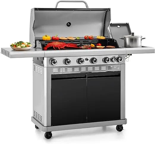 Six Burner Propane Grill With Side Burner Grates Outdoor