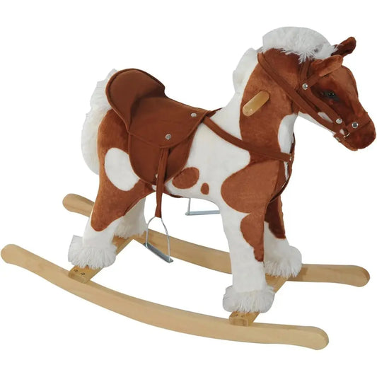 Toddler Ride On Wooden Rocking Horse Plush Seat Nursery Rhyme Music Brown