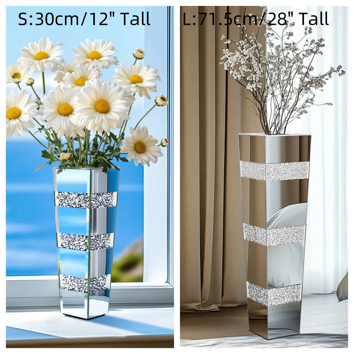 Modern Floor Vase Crystal Silver Mirrored Flower Vase For Floral Arrangement