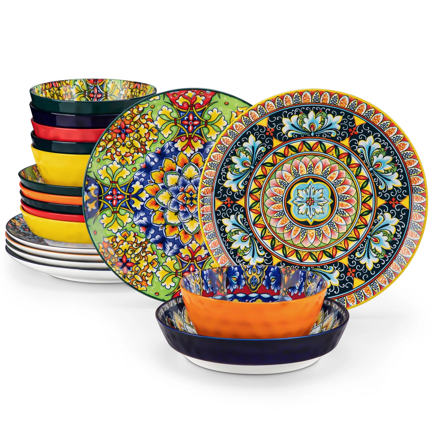Vancasso Stoneware Dinnerware Set Bohemian Style For 6 Dinner Plates Pasta Bowls