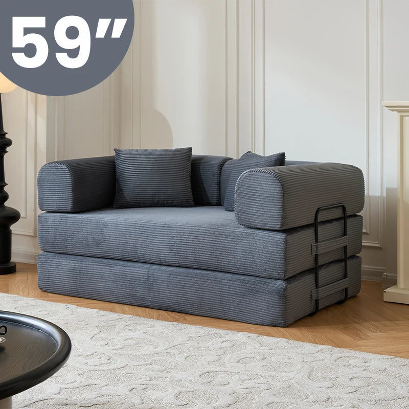 59 Boneless Foldable Sofa Bed Convertible 2 Seater Corduroy Couch Sleeper