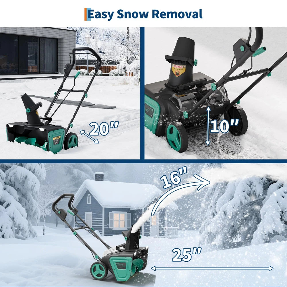 20 Inch Brushless Cordless Snow Blower 2x20V Battery LED Light