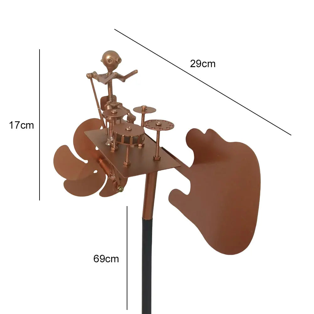 Metal Wind Spinner Metal Drummer Windmill Statue Percussionist Music Figurines and Statues for Yard Lawn Garden Patio Decor