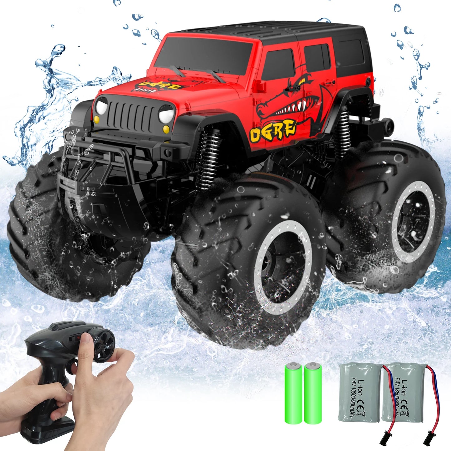 STEMTRON Amphibious Remote Control Car Toys for Boys 2.4 GHz 1:16 All Terrain Off-Road RC Car Waterproof RC Monster Truck