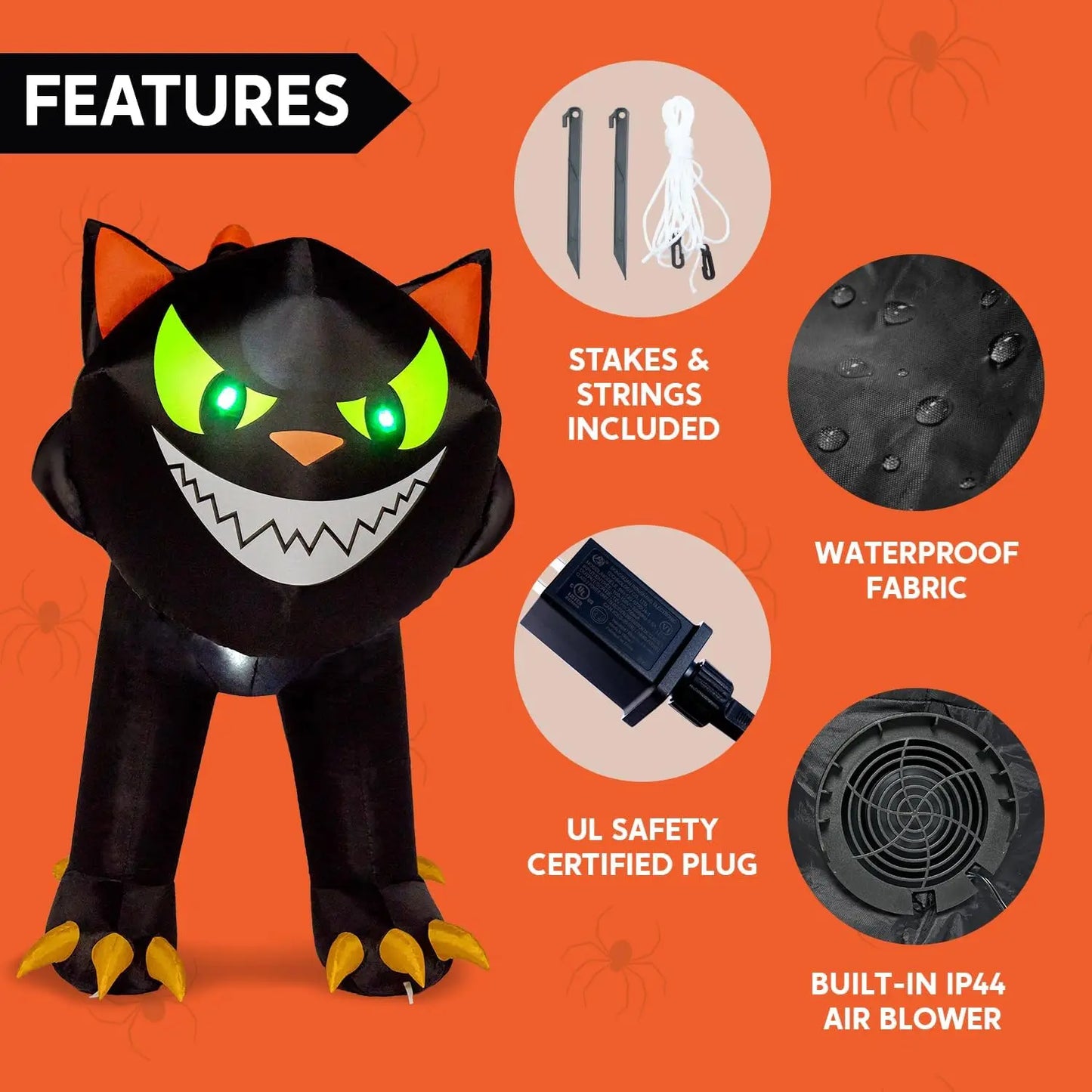7 ft Black Cat Halloween Inflatables Outdoor Decoration Blow UpInflatable with Moving Head & Green Eyes Halloween Blow Ups Yard Decoration with LED Lights for Party Lawn Garden Decor