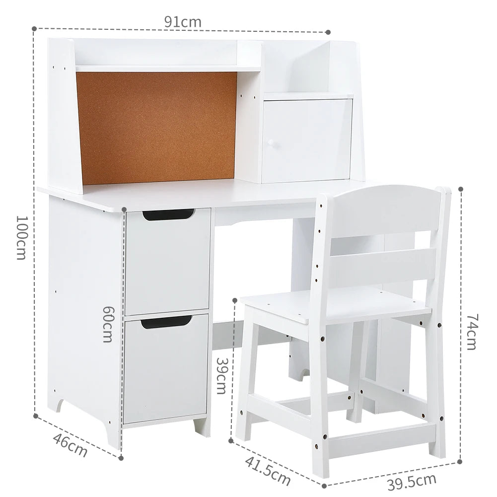 Kids Desk and Chair Set Wooden Study Table with Storage Shelf, Children School Learning Desk Set, Writing Table for Ages 3-8