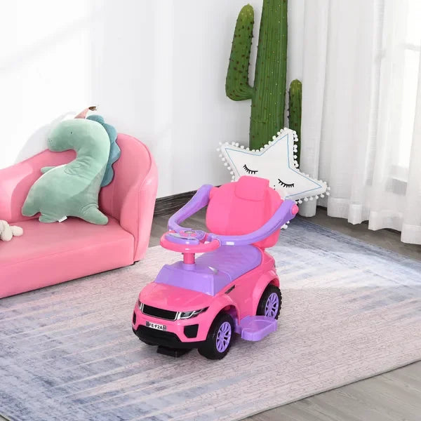 Pink Three In One Push Car For Toddlers Ride On With Horn Music Lights Safe Bar
