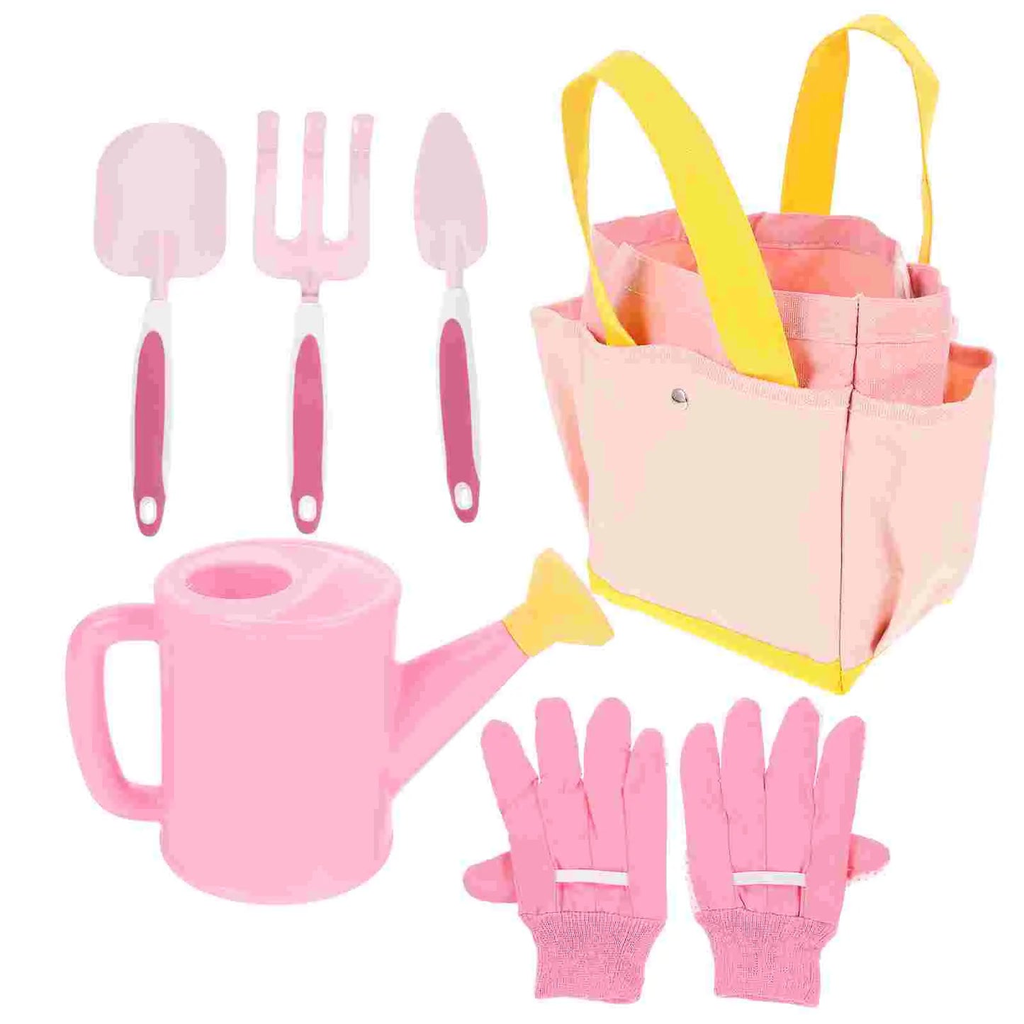 1 set Pink Planting Tools Set Kids Garden Tools Small Shovel Rake Watering Can Storage Basket Child Gardening Set Mini Spade