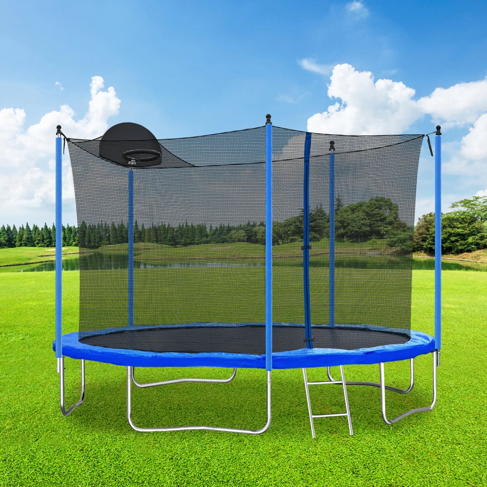12ft Trampoline For Adults And Kids With Basketball Hoop