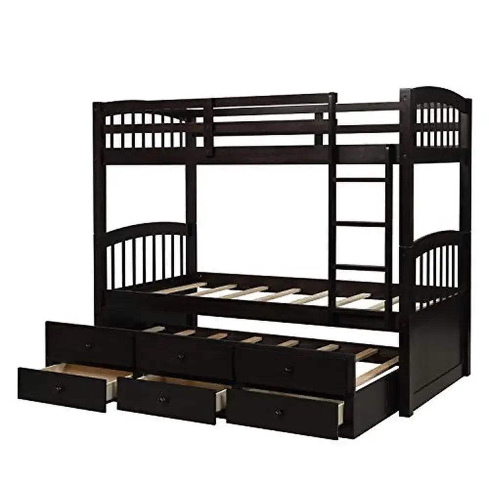 Twin Trundle Bunk Bed with 3 Drawers Kids Bedroom Guest Room Sturdy Easy Assembly Safe Rails Separate Beds Storage- 79.5"L x