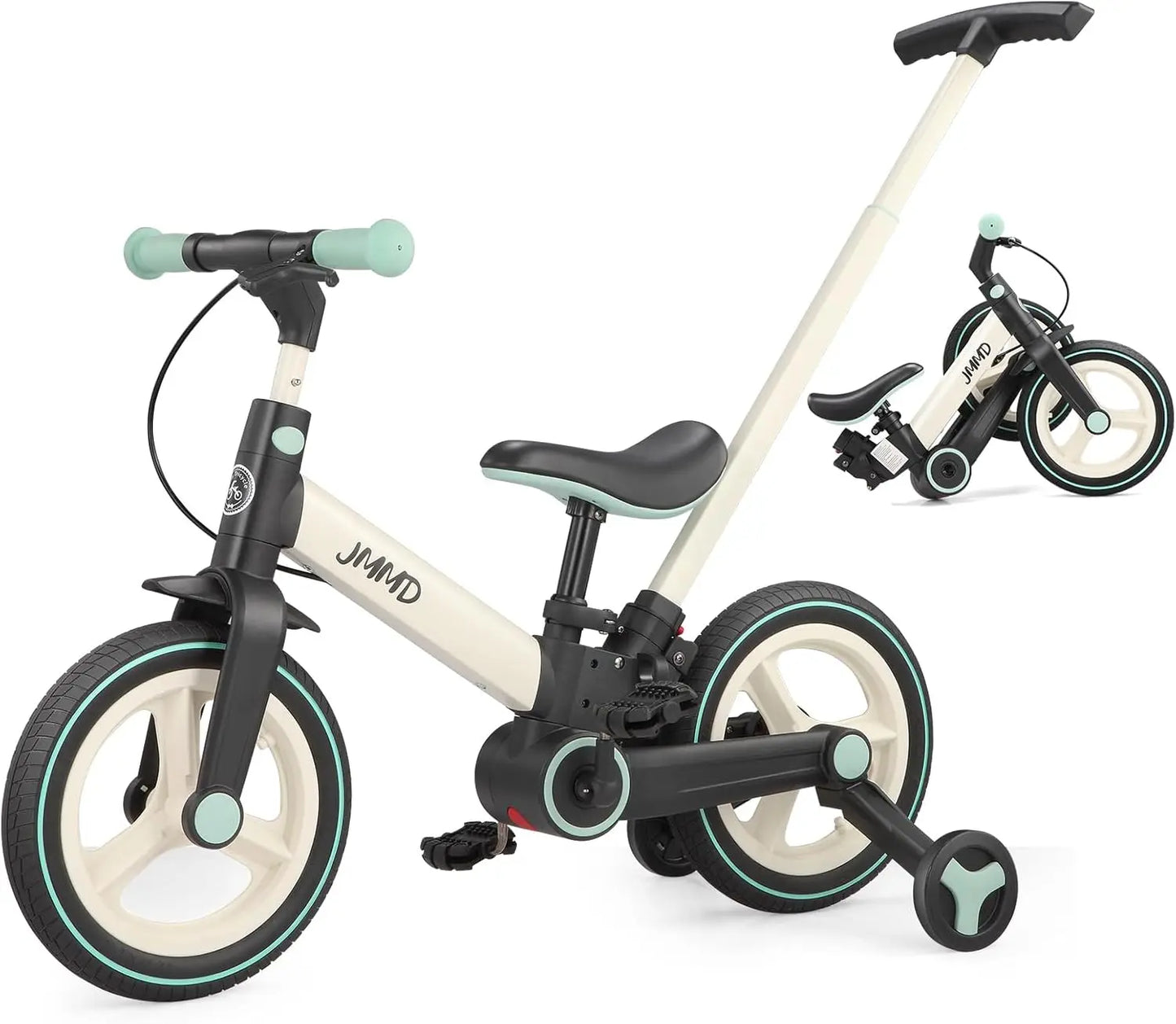 Toddler Bike With Push Handle 6 In 1 Foldable Bike Pedals Training Wheels