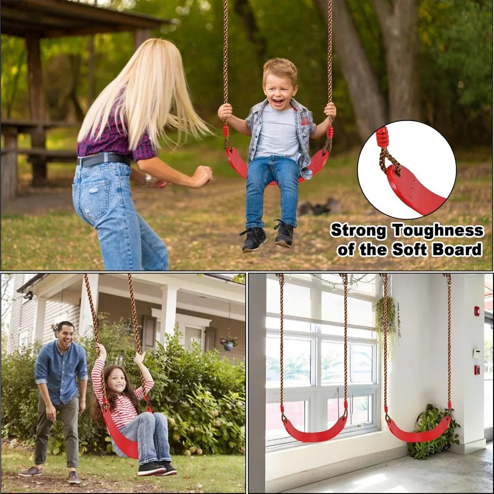 3 Piece Outdoor Swing Set With Adjustable Ropes Disc Swing And Monkey Bars