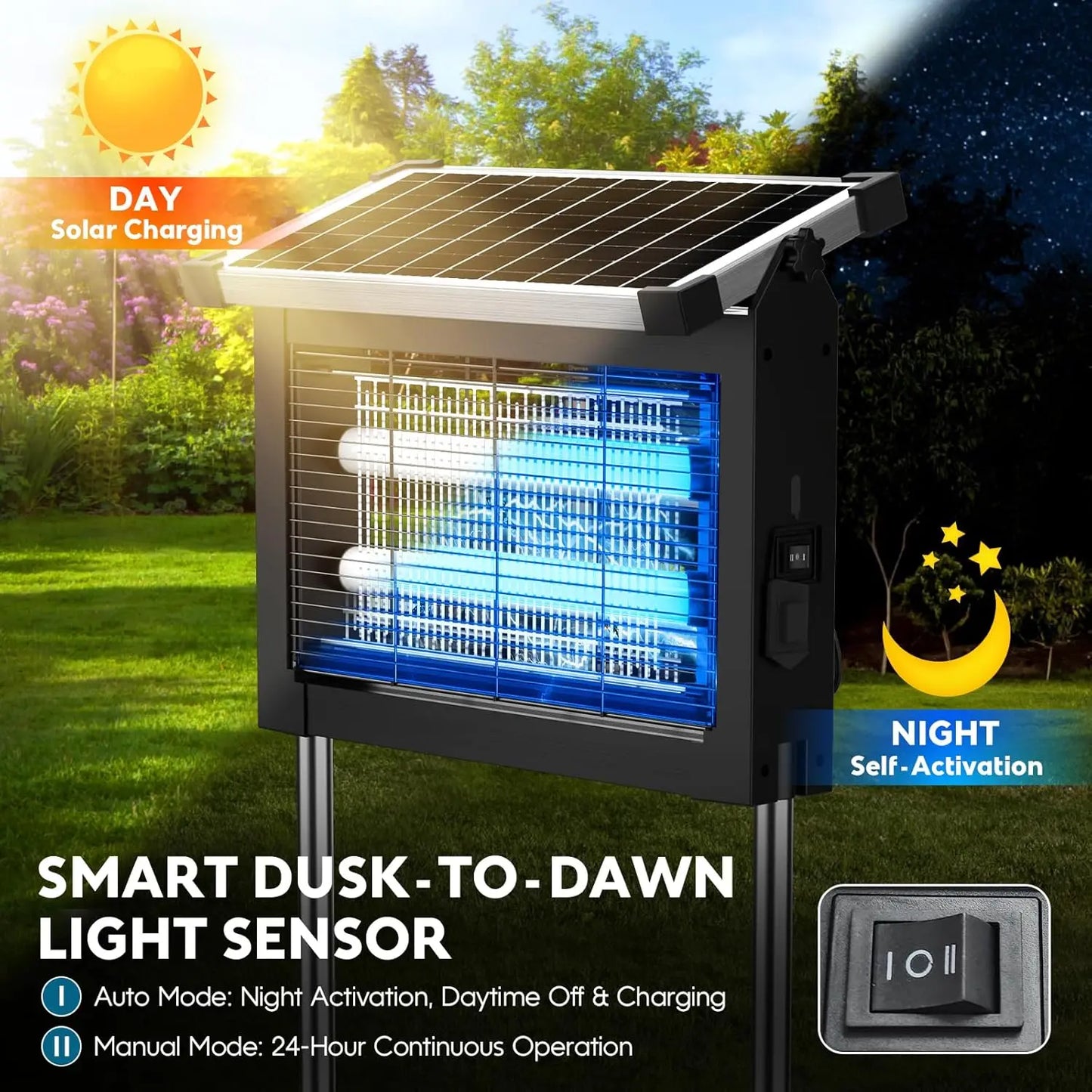 Solar Bug Zapper Outdoor 4500V Waterproof Mosquito Killer Panel Sensor