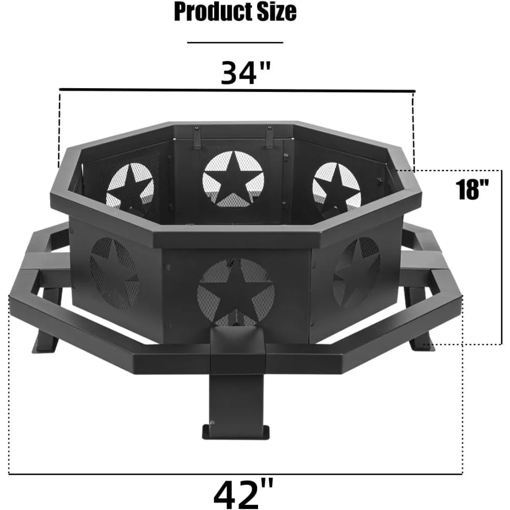 Sturdy 42 Inch Outdoor Wood Burning Octagonal Fire Pit Poker