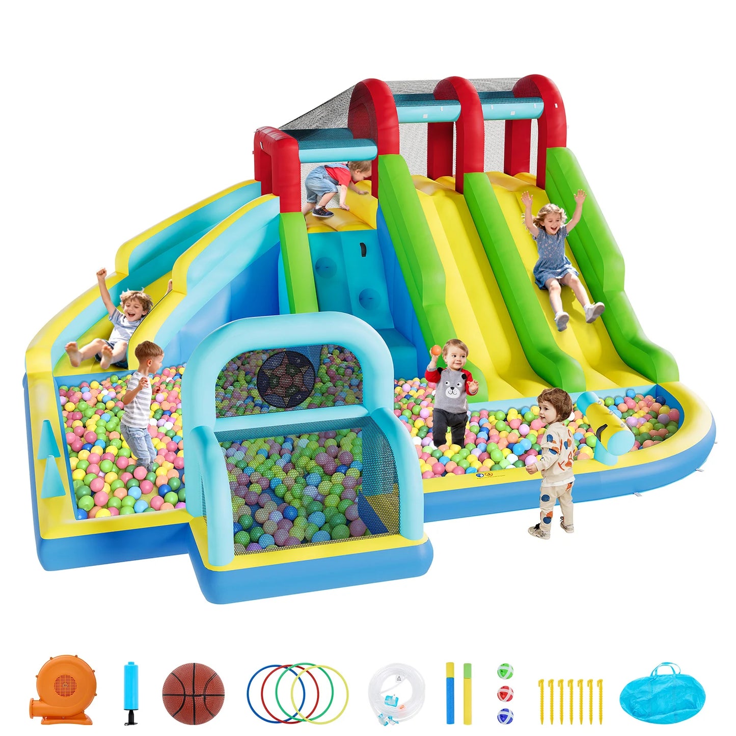 Inflatable Bounce House With 3 Water Slides Oxford Fabric Bouncy Castle For Kids
