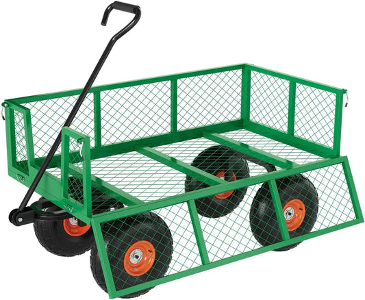 Heavy Duty Steel Garden Cart 500 Lbs Capacity 3 In 1 Wagon with 10 In Wheels