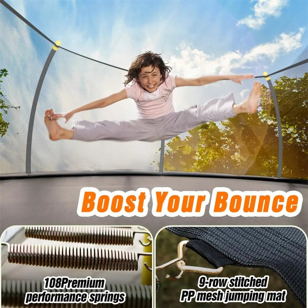 16Ft Round Trampoline With Basketball Hoop For Kids Adults