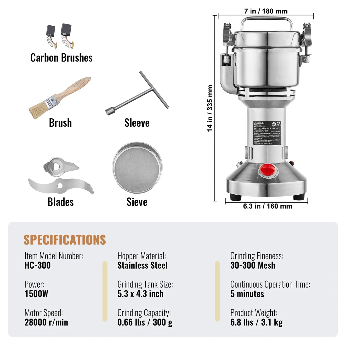 SucceBuy Electric Grain Mill Grinder 150-2500g for Dry Herbs Spices Coffee Corn