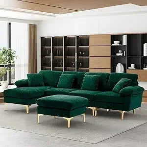 "4-seat u-shaped velvet sofa set with chaise and ottoman for living room"