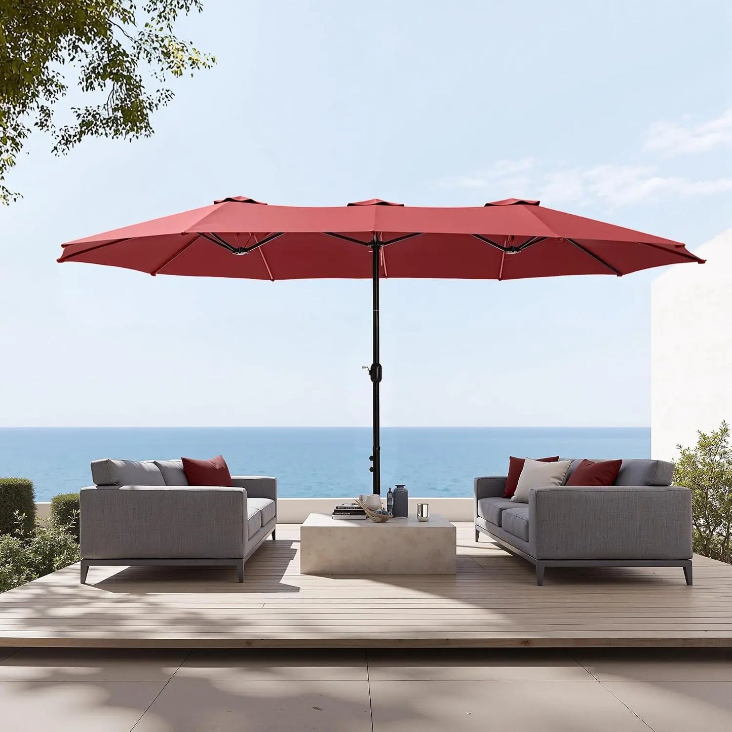 15ft Extra Large Rectangular Market Patio Umbrella,Heavy Duty,Base Included,Outdoor,Custom