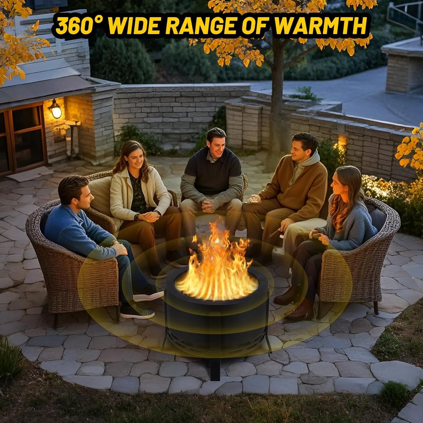26 Inch Smokeless Fire Pit Outdoor Folding Feet Multi Fuel