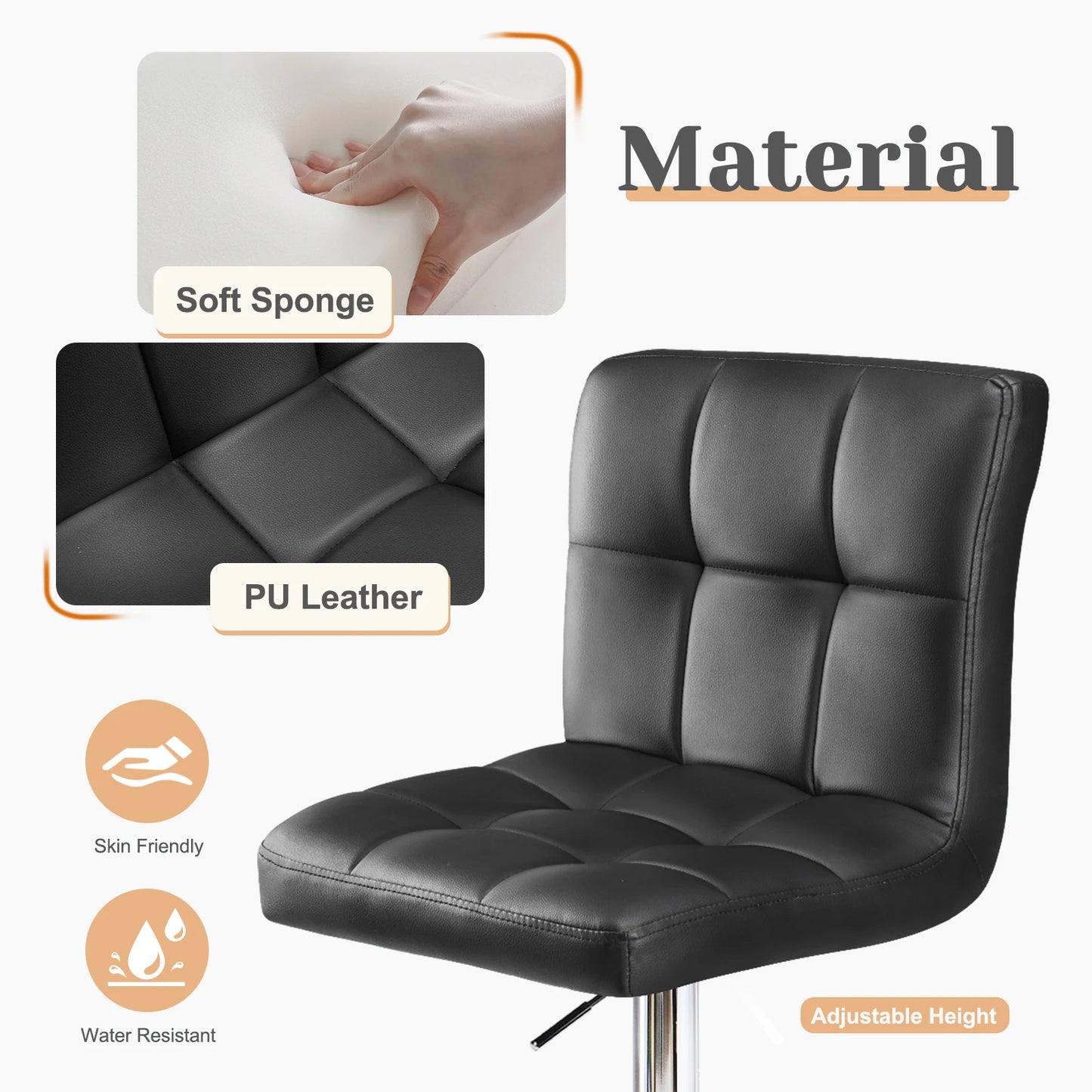 JHK PU Leather Bar Stools Set of 2 Counter Height Backrest SGS Certified