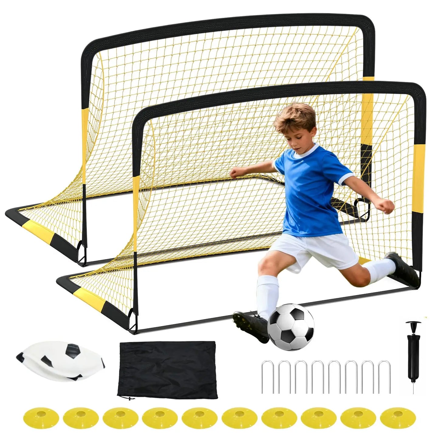 6x4ft Pop Up Soccer Goals Set Of 2 With Ball Cones And Pump For Kids
