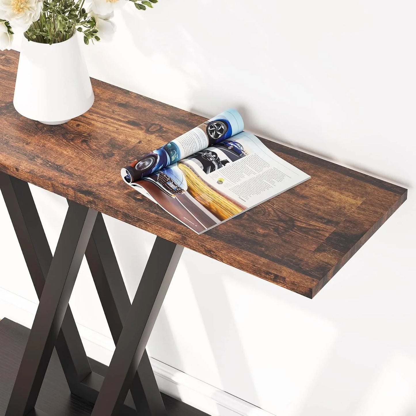 Industrial Rustic Brown Console Table 43 Inch Hallway Entryway Sofa Table
