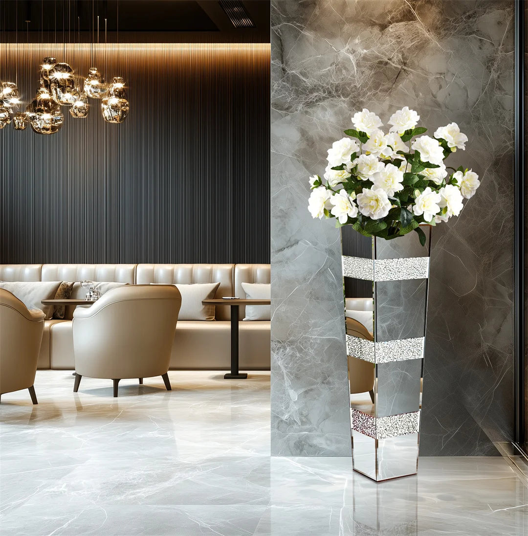 Modern Floor Vase Crystal Silver Mirrored Flower Vase For Floral Arrangement