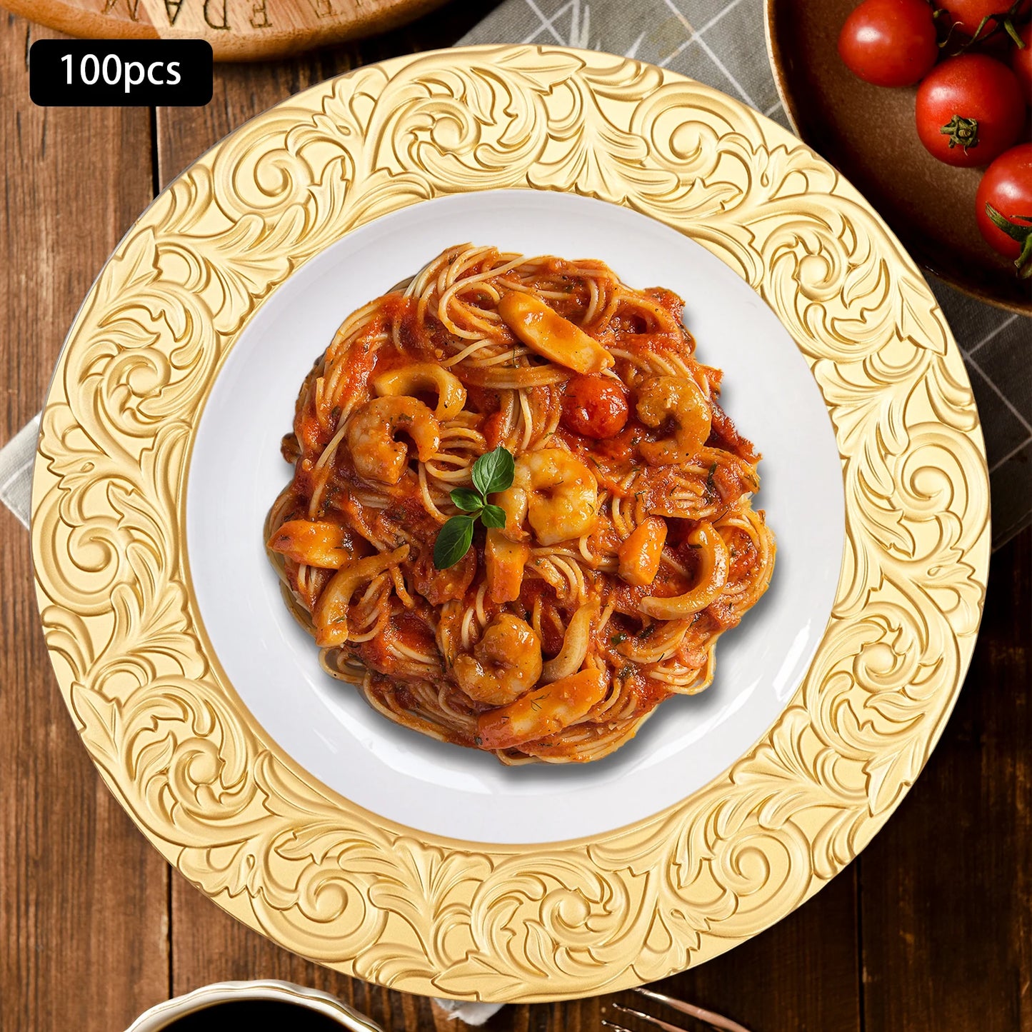 100 Piece Round Charger Plates Set Black Silver Green Gold For Weddings Banquets