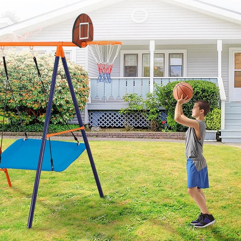 Nova Outdoor Metal Swing Set For Kids Climbing Ladder Hoop