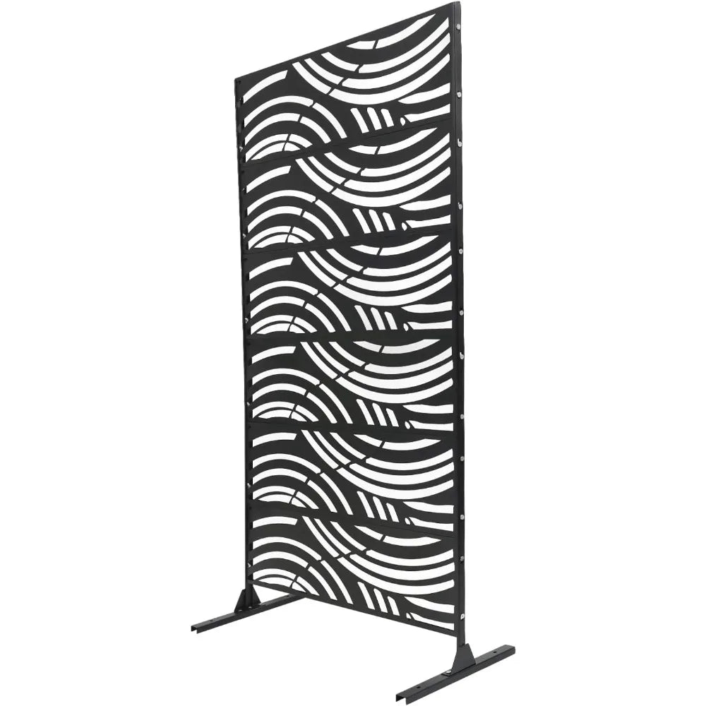 Outdoor Metal Privacy Screen Fence Freestanding Privacy Panels Decorative Divider for Porch Balcony Lawn Garden (Black)