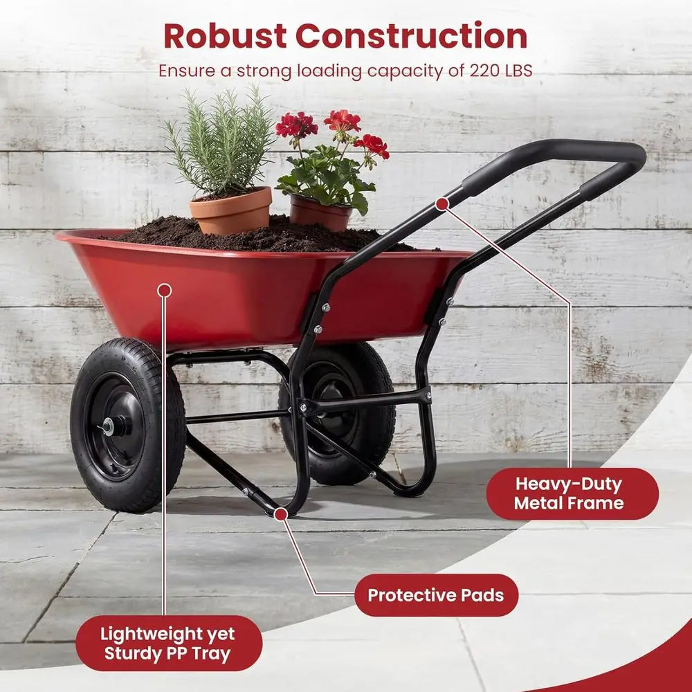 2 Wheel Wheelbarrow With 14 Inch Pneumatic Rubber Tires 330 Lb Capacity