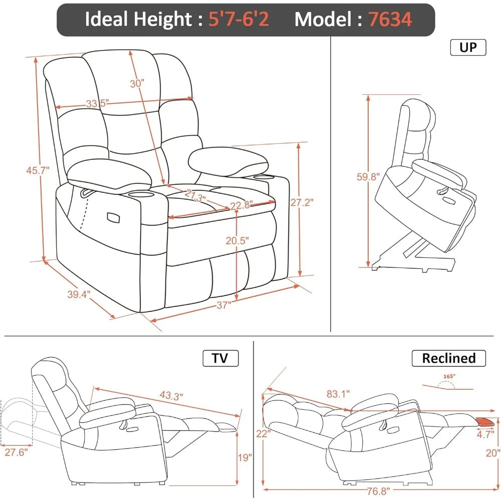 Triple Motor Power Lift Recliner Chair with Massage and Dual Heating, Adjustable Headrest for Big and Tall Elderly People, Faux