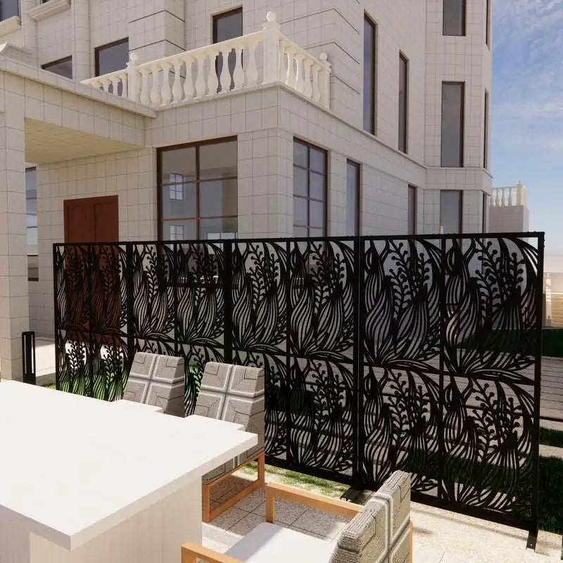 Metal Privacy Screen 3.8ft x 6ft Outdoor Indoor Divider Freestanding Decorative Panel for Balcony Patio Garden Room Divider