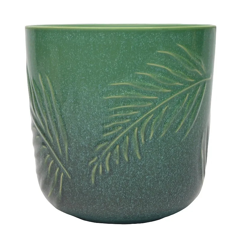 8 Inch Ceramic Planter With Botanical Design For Indoor And Outdoor Plants